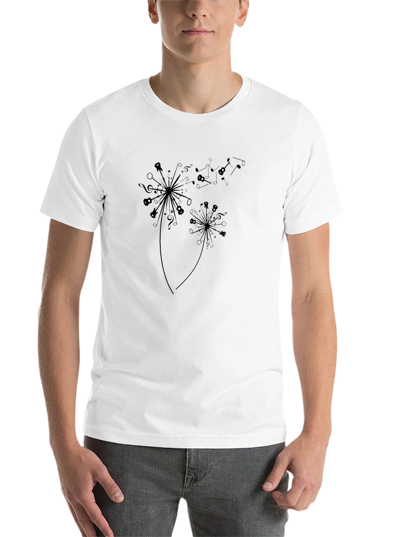 Black Music Note Dandelion Graphic Black T-Shirt view 14