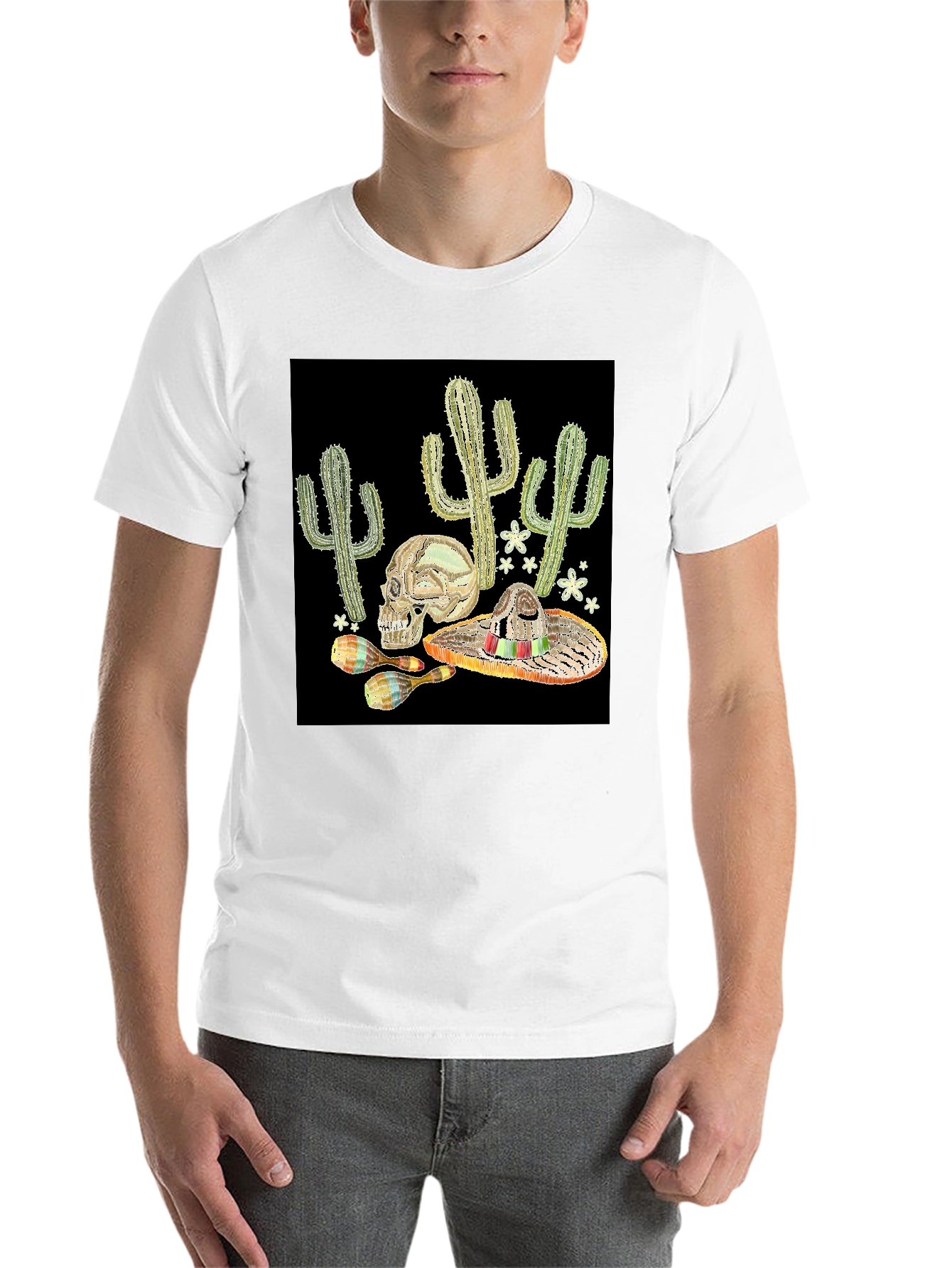 Black Cactus Skull Sombrero Graphic Tee view 14