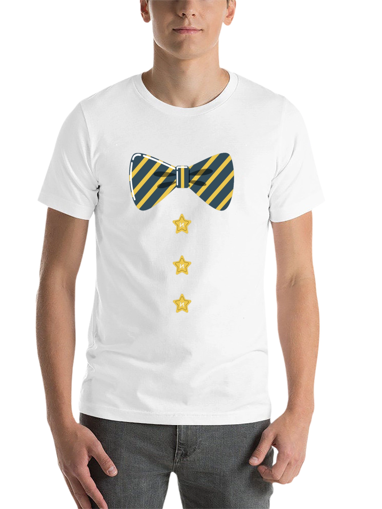 Black Striped Bowtie and Star Button Tee view 14