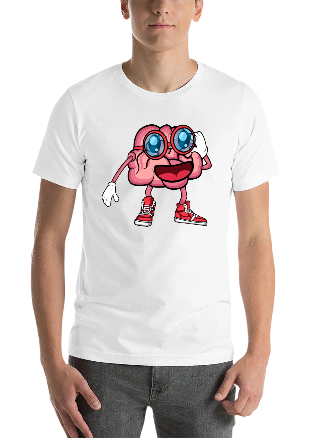 Black Brainy Graphic Tee - Funny Cartoon Brain T-Shirt view 14