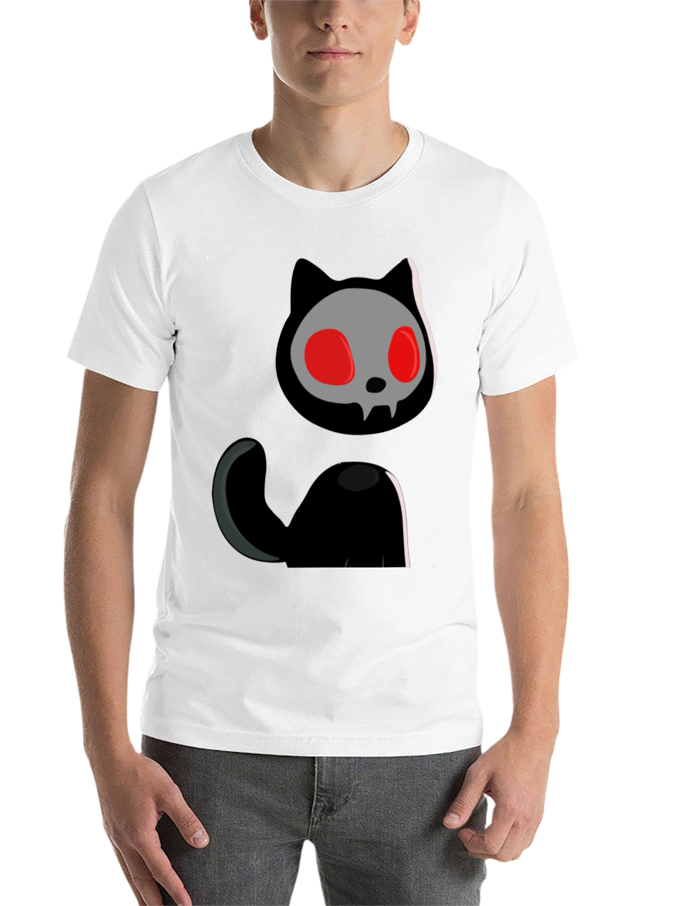 Black Skull Cat Graphic Tee - Black Cotton T-Shirt view 14
