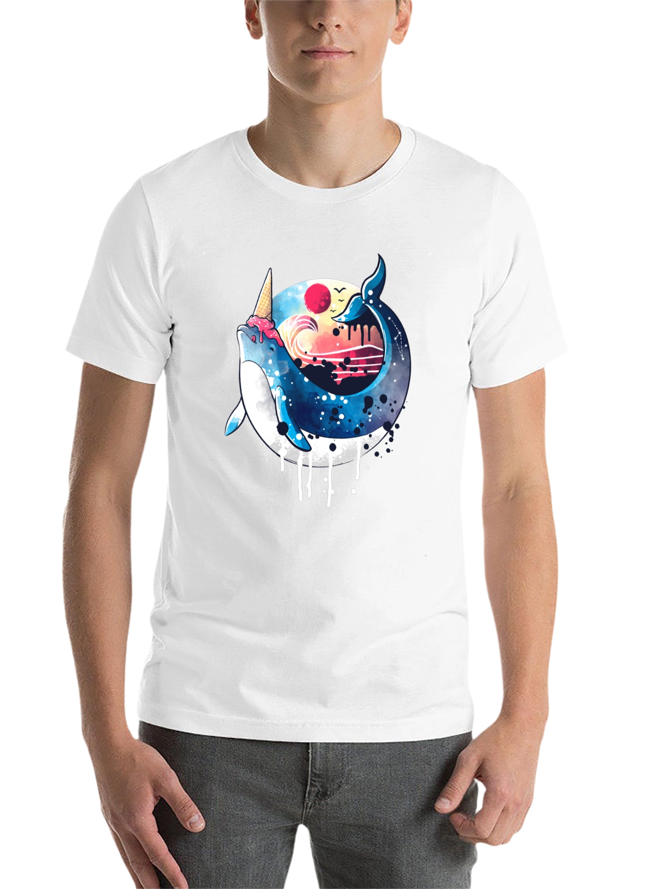 Black Whimsical Whale Ice Cream T-Shirt view 14