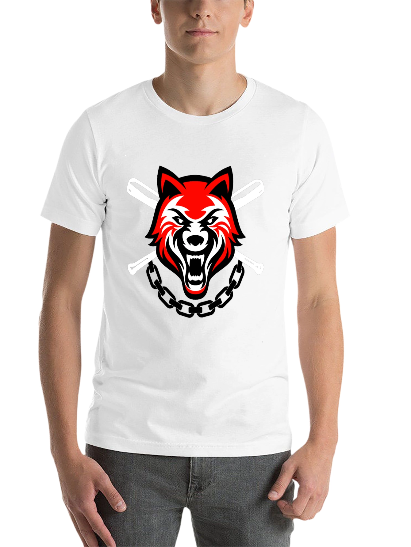 Black Wolf & Baseball Bats Graphic T-Shirt view 14