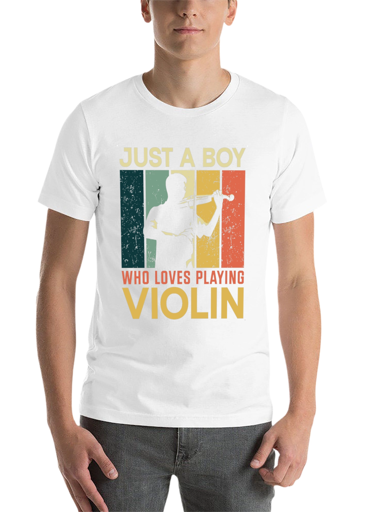 Black Just a Boy Who Loves Playing Violin T-Shirt view 14
