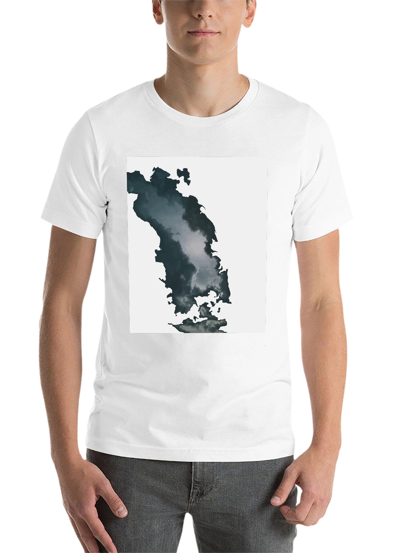 Black Abstract Cloudscape Graphic Tee - Soft Black Cotton Blend view 14