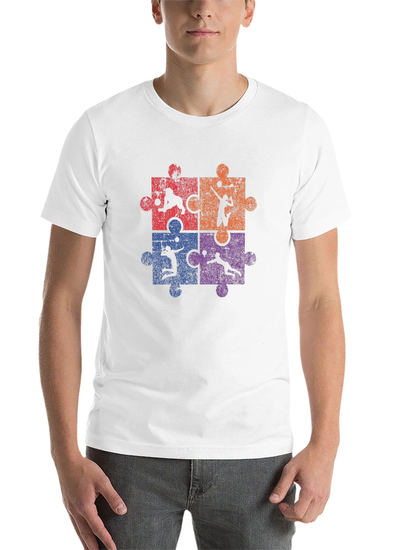 Black Volleyball Puzzle T-Shirt view 14