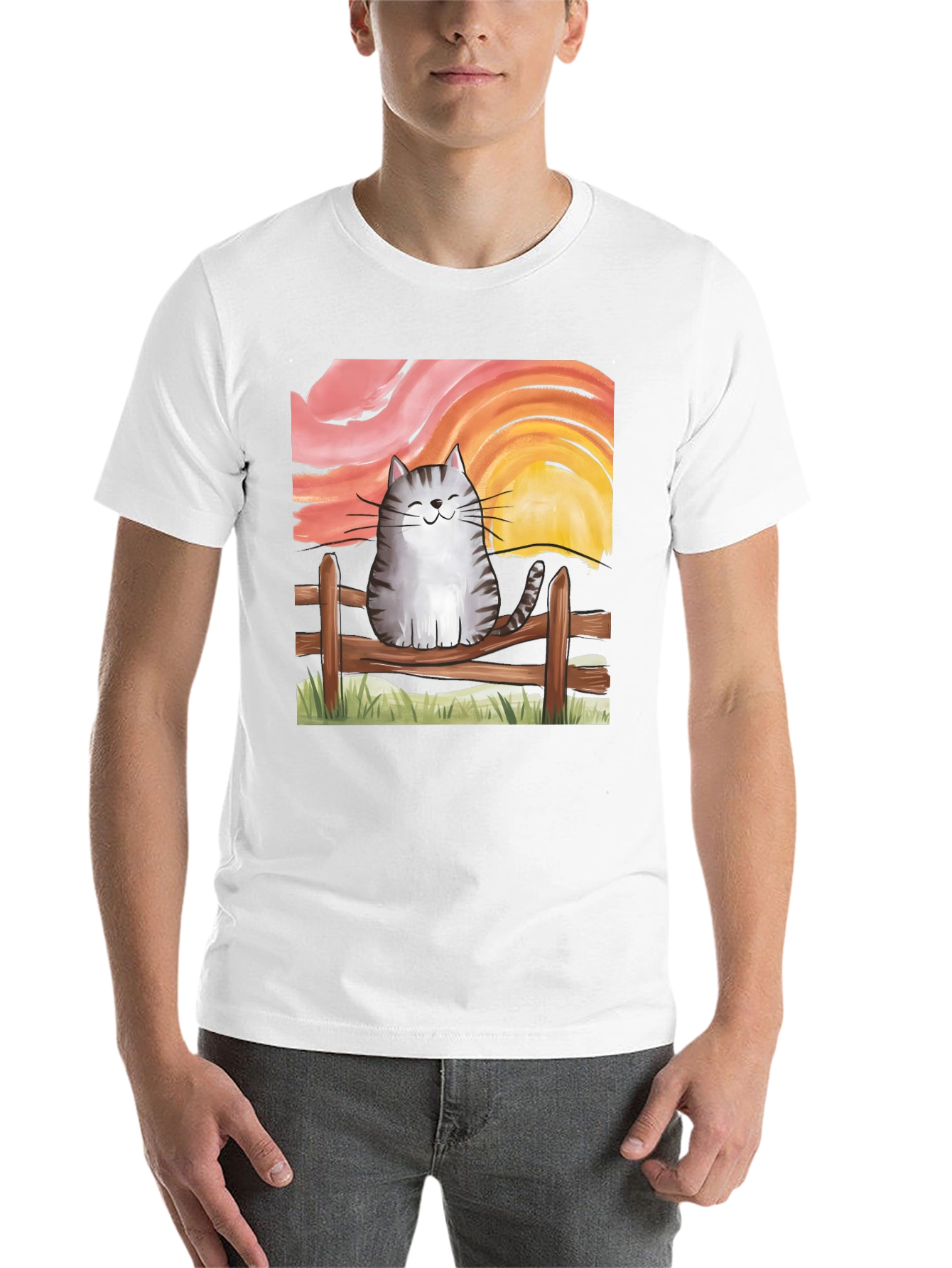 Black Cat on Fence Sunset Graphic Tee view 14