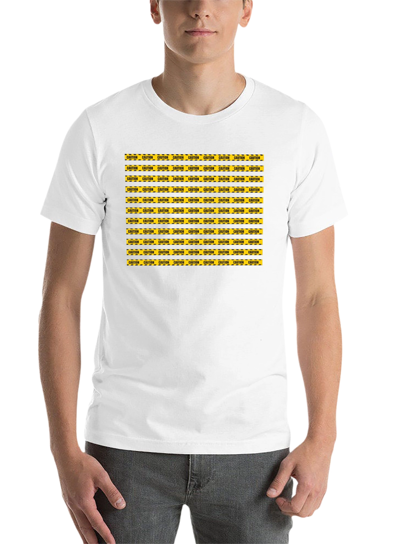 Black Caution Tape Pattern Graphic Tee - Black view 14