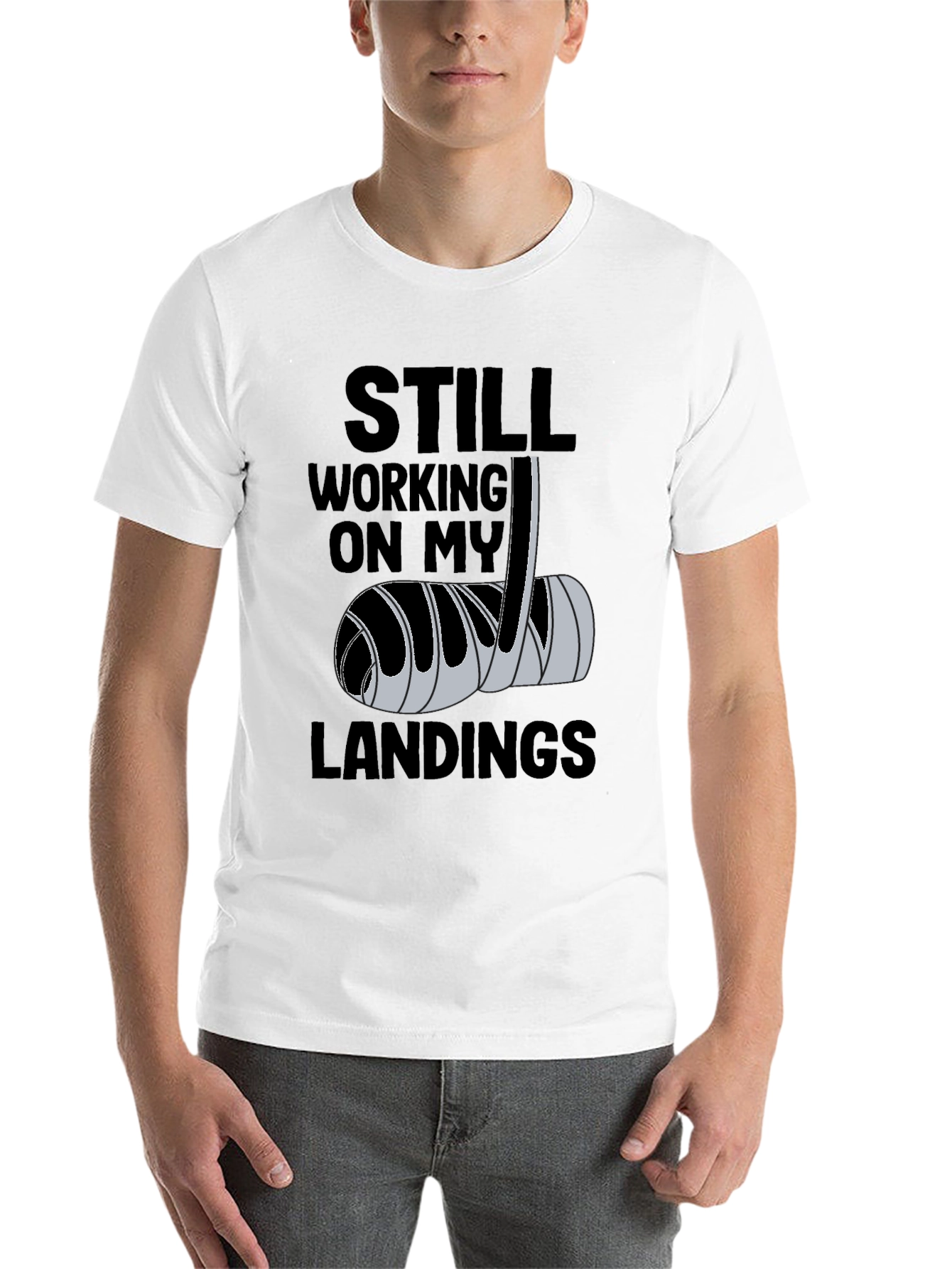 Black Still Working on My Landings - Funny Broken Bone T-Shirt view 14