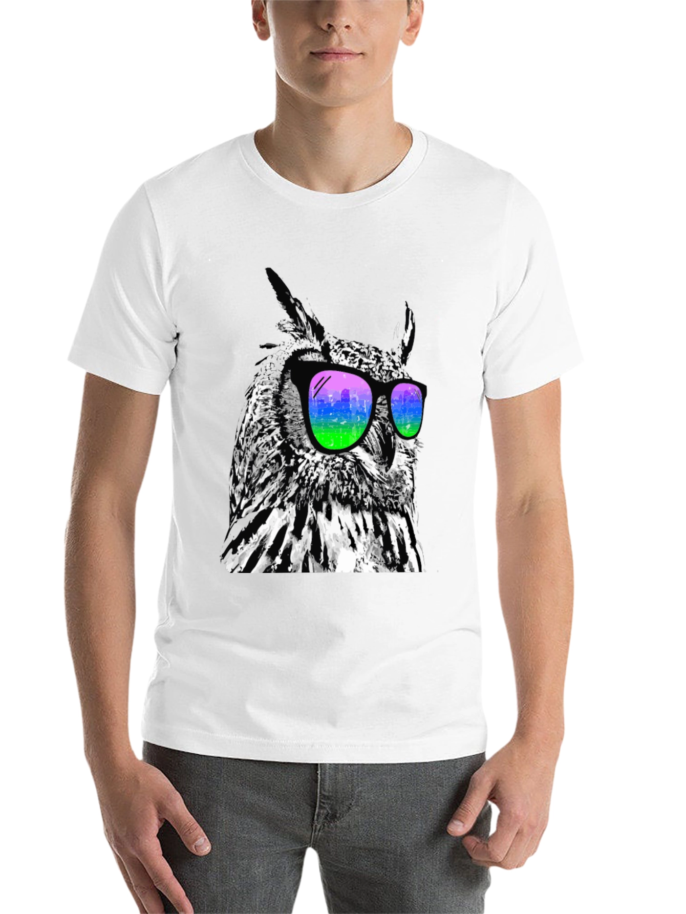 Black Cool Owl Graphic Tee - Stylish Bird Sunglasses T-Shirt view 14
