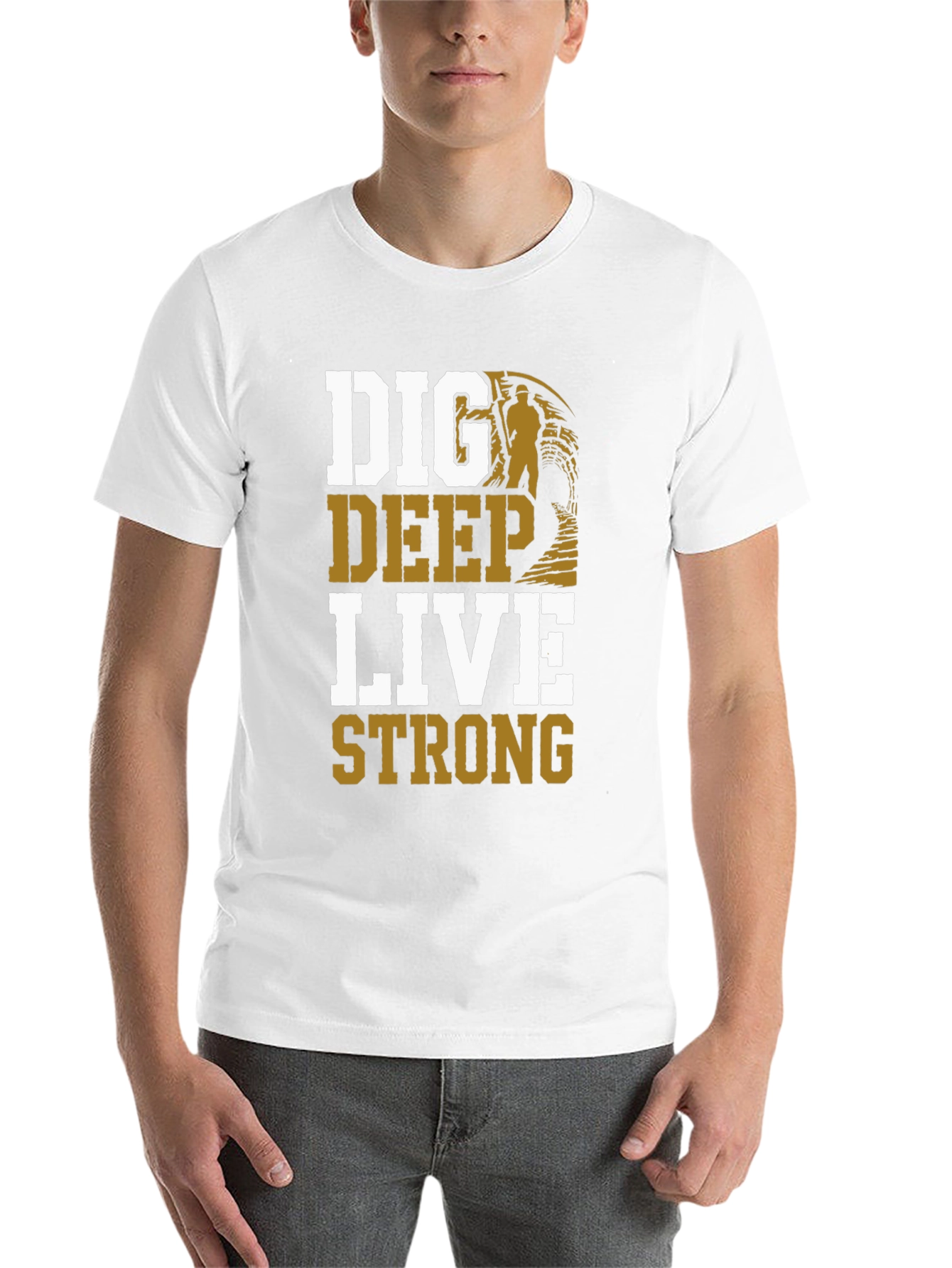 Black Dig Deep Live Strong Men's Graphic Tee view 14