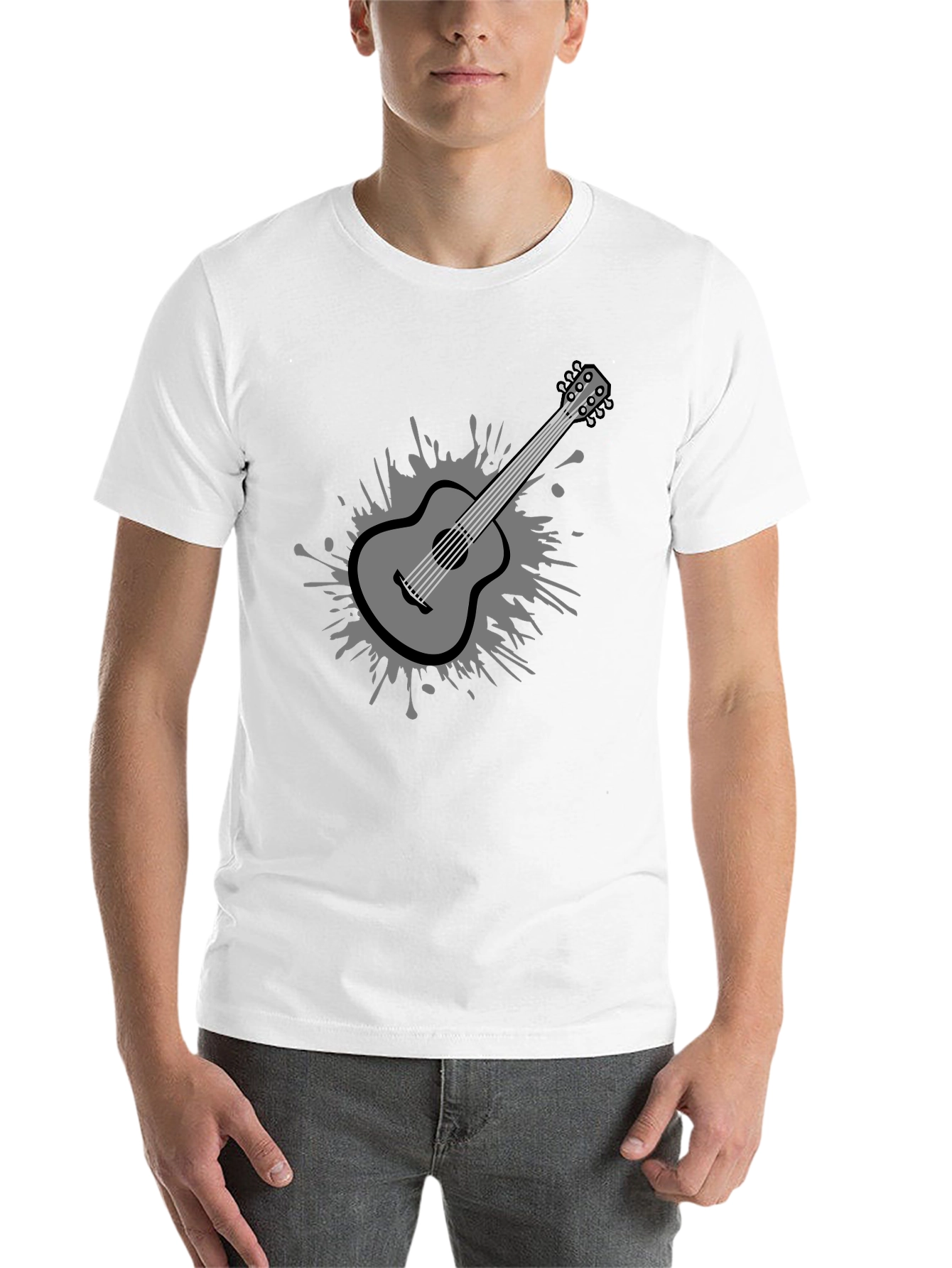Black Stylish Guitar Graphic Tee - Black Cotton Blend view 14