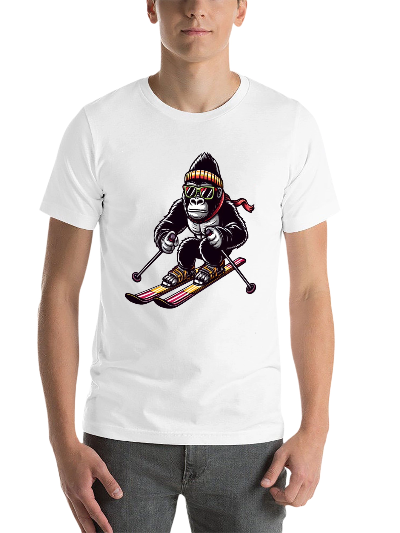 Black Gorilla Skiing Graphic Tee - Cool Novelty Design view 14