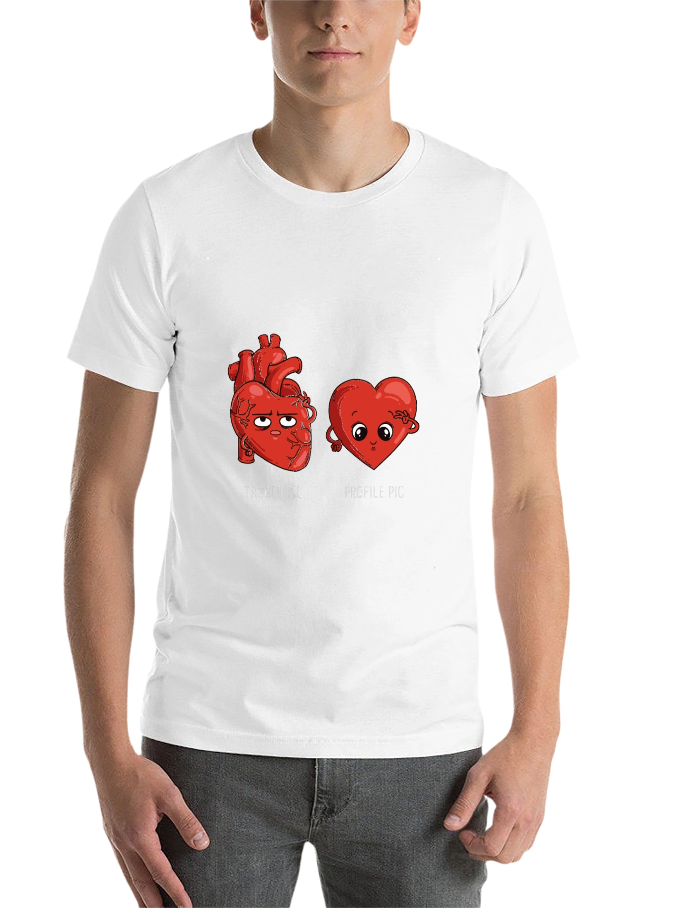 Black Funny Heart T-Shirt - Tagged vs. Profile Pic view 14