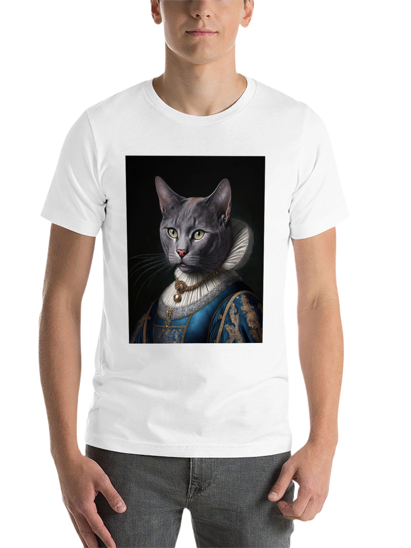 Black Royal Cat Portrait T-Shirt - Quirky Renaissance Style view 14