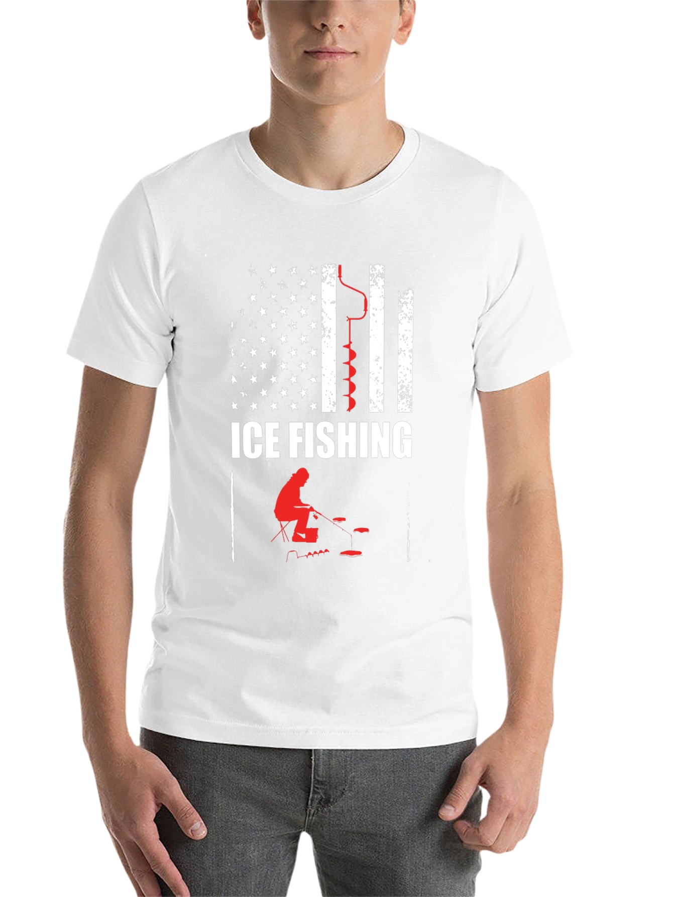 Black Ice Fishing American Flag Graphic T-Shirt view 14