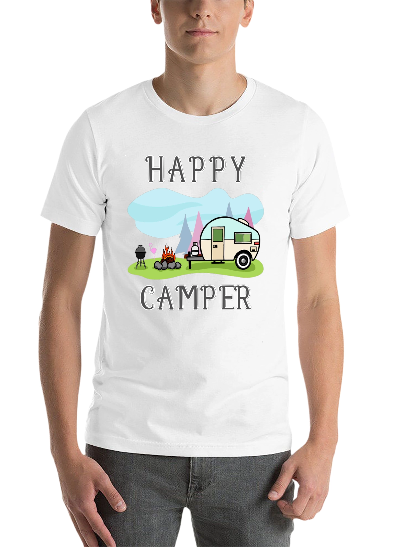 Happy Camper Graphic T-Shirt Camping Design - 14