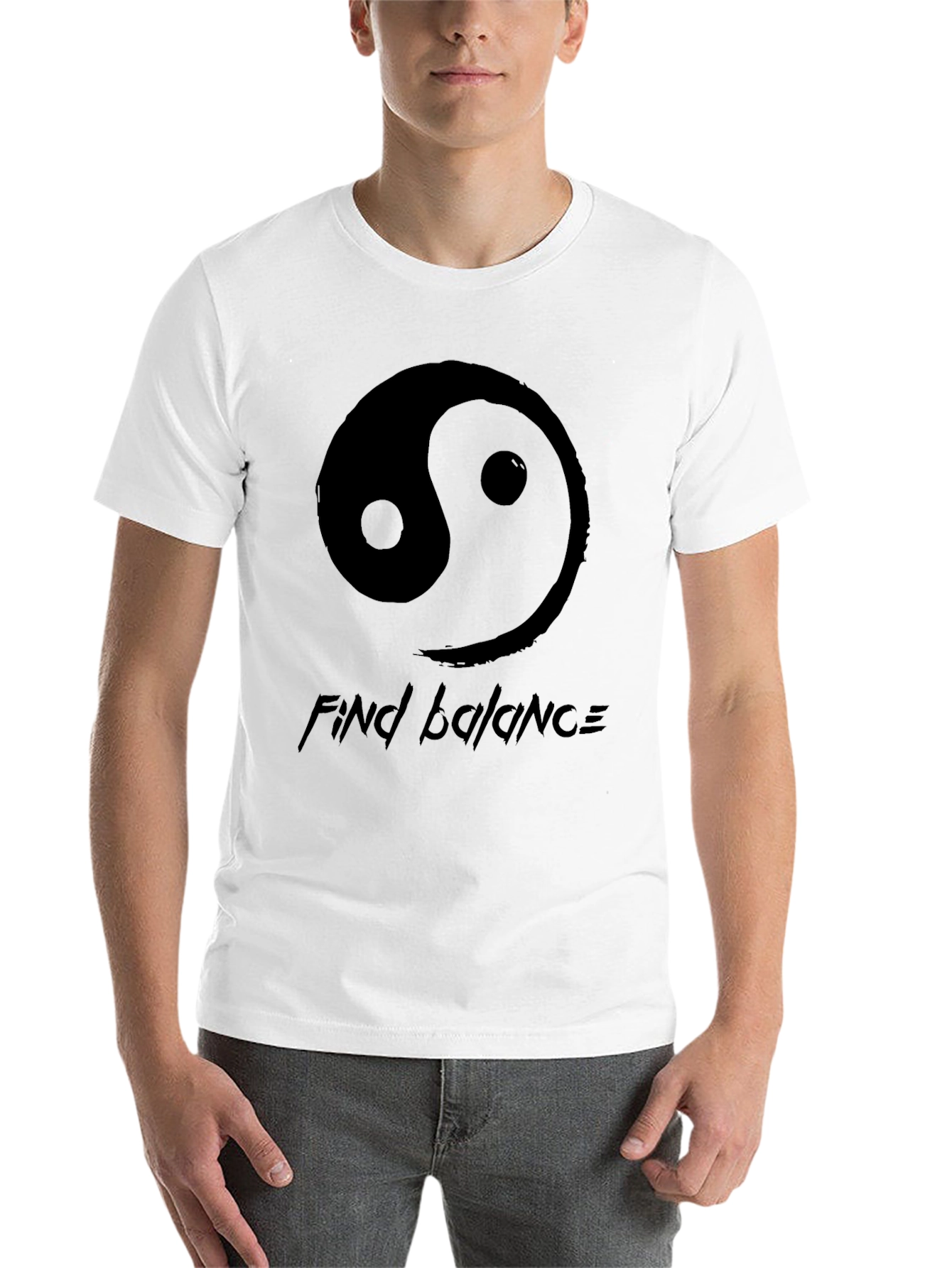 Black Yin Yang Find Balance Graphic Tee view 14