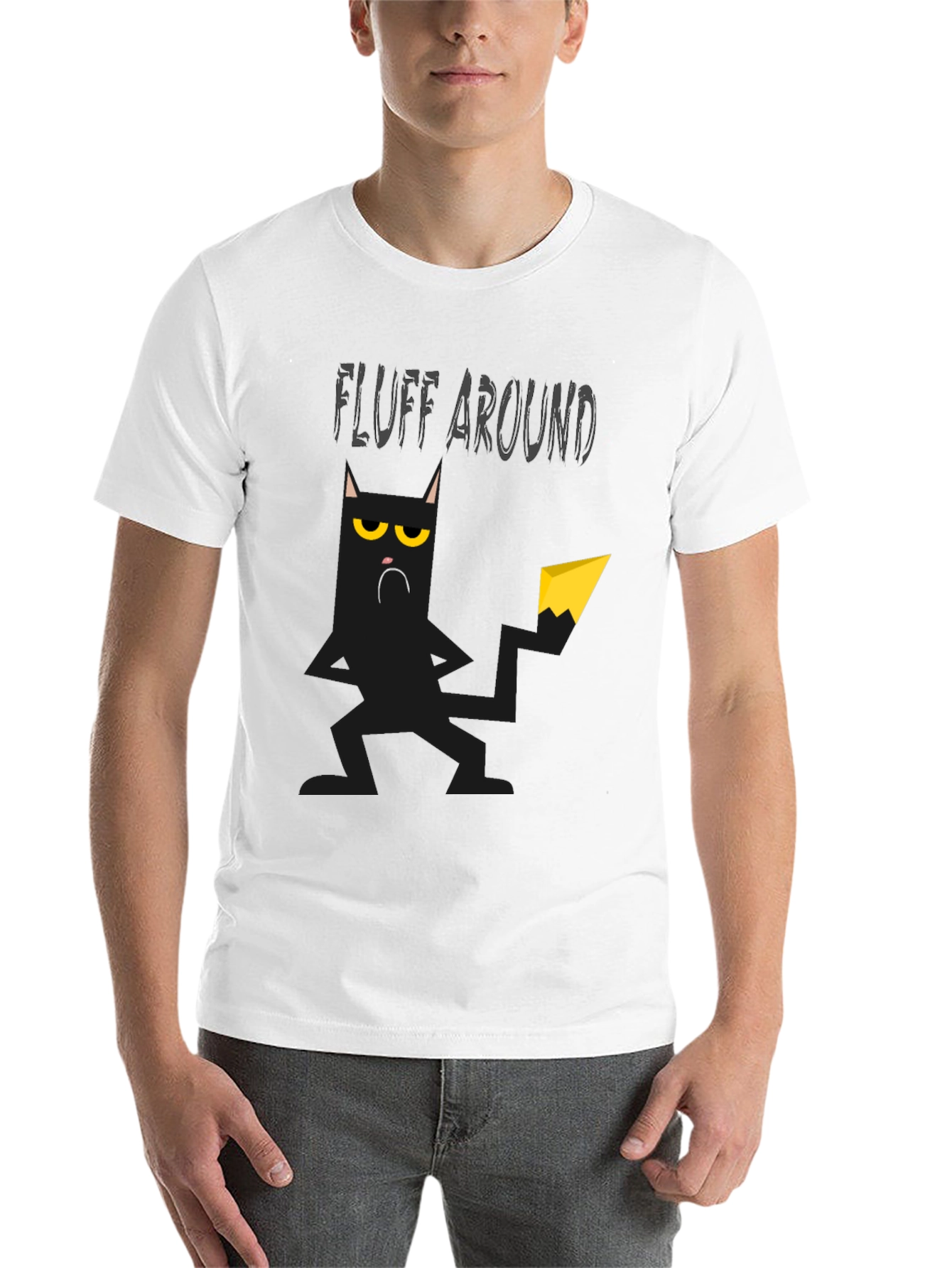 Black Fluff Around Black Cat Graphic T-Shirt view 14
