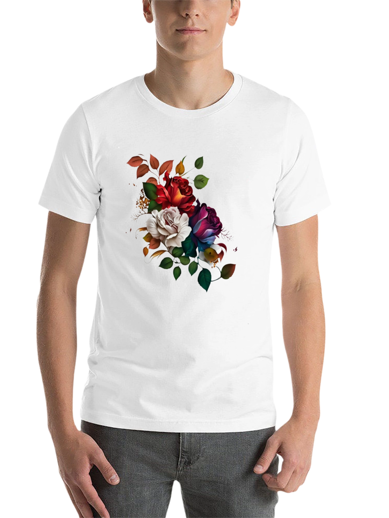 Black Floral Roses Graphic Black T-Shirt view 14