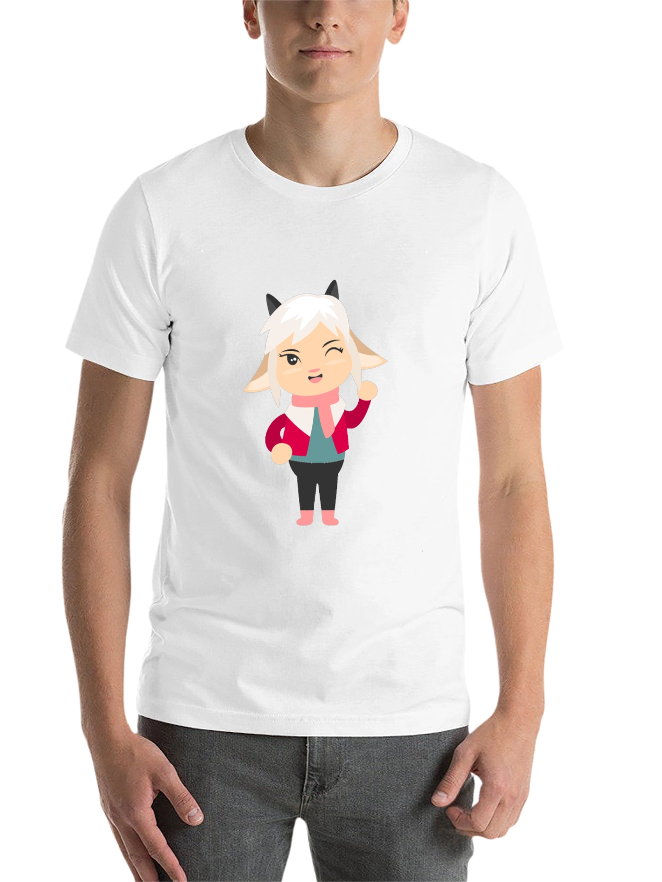 Black Cartoon Goat Tee: Fun Black T-Shirt view 14