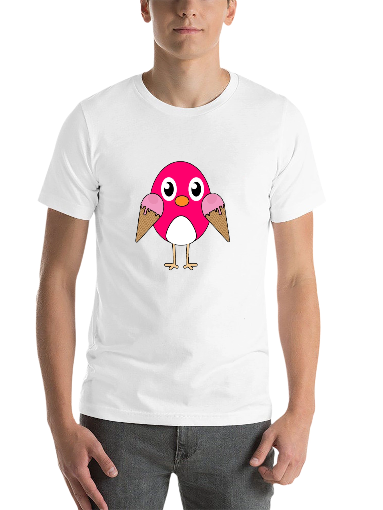 Black Cute Pink Bird with Ice Cream T-Shirt view 14