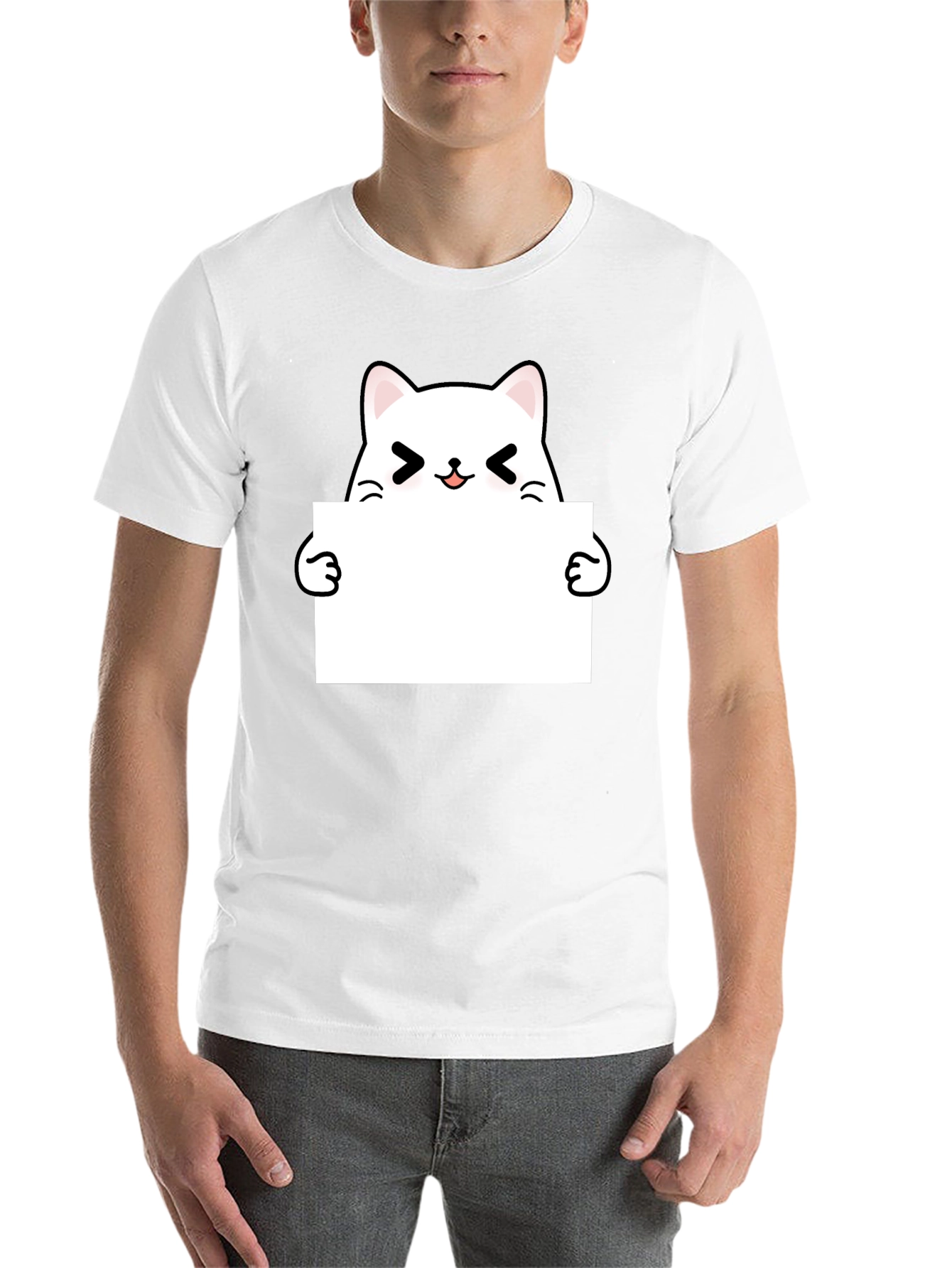 Black Cute Kawaii Cat Black T-Shirt view 14
