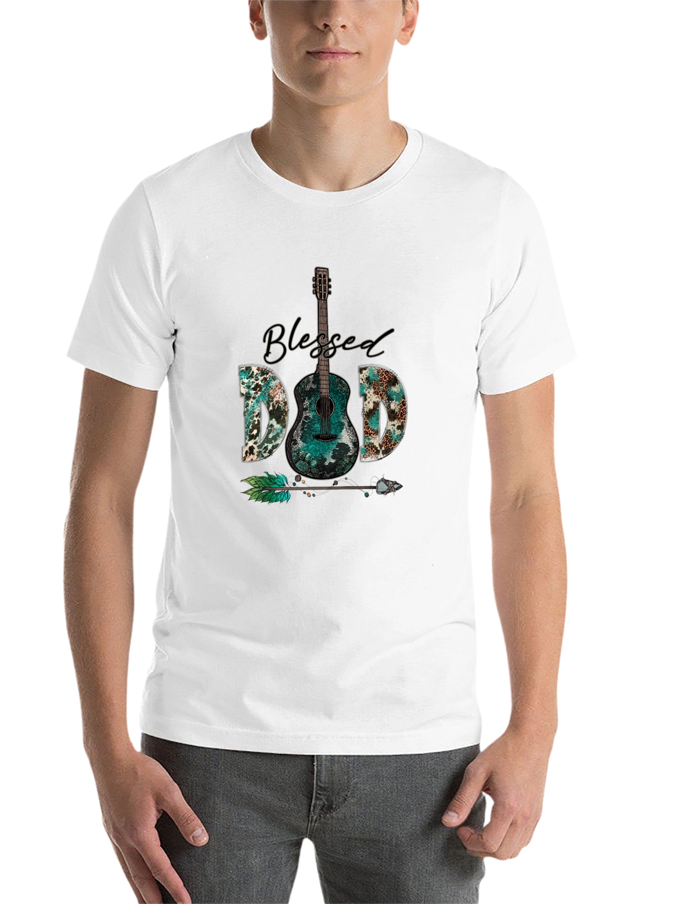 Black Blessed Dad Guitar Graphic T-Shirt view 14