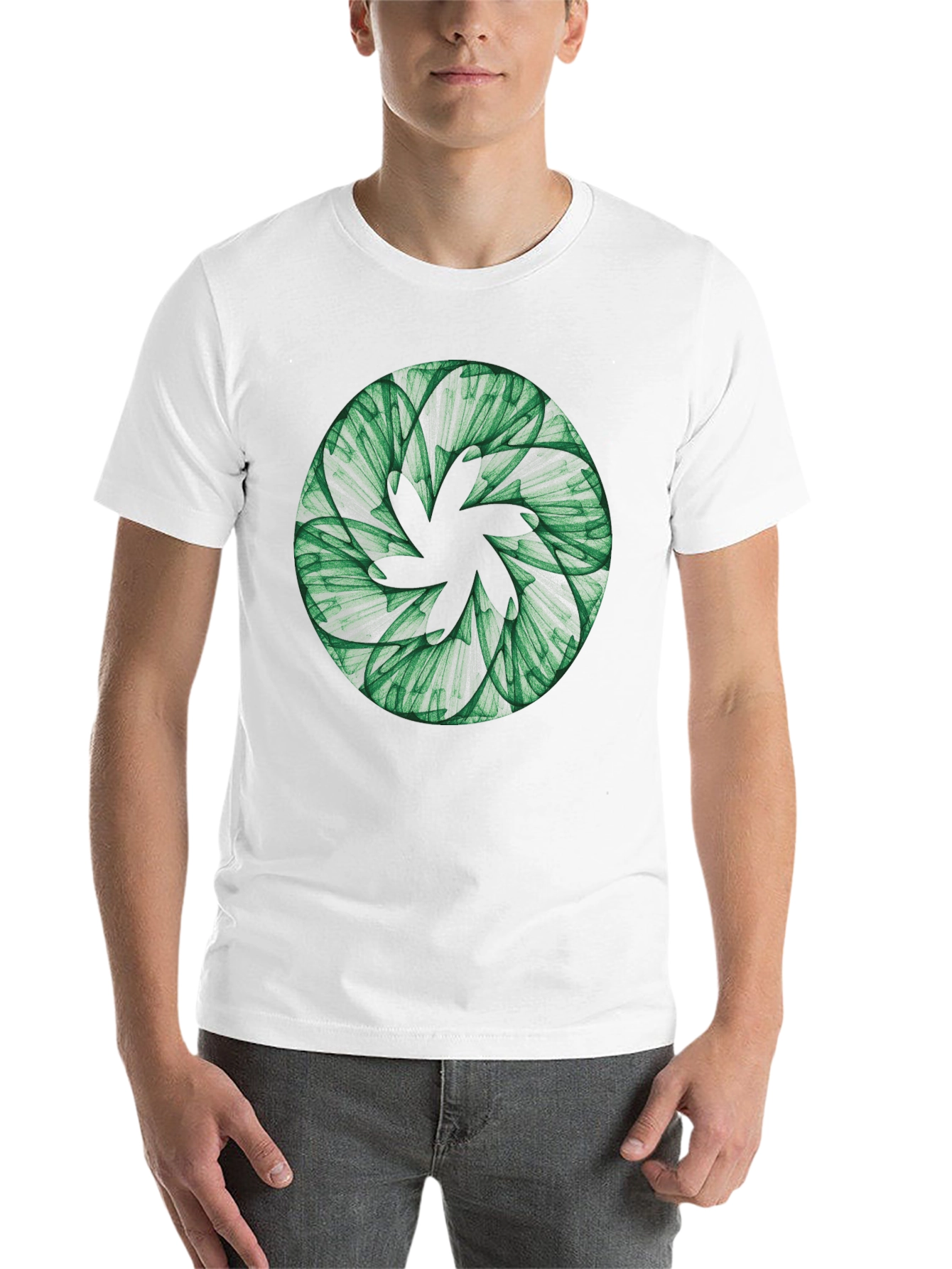 Black Abstract Green Floral Pattern Black T-Shirt view 14