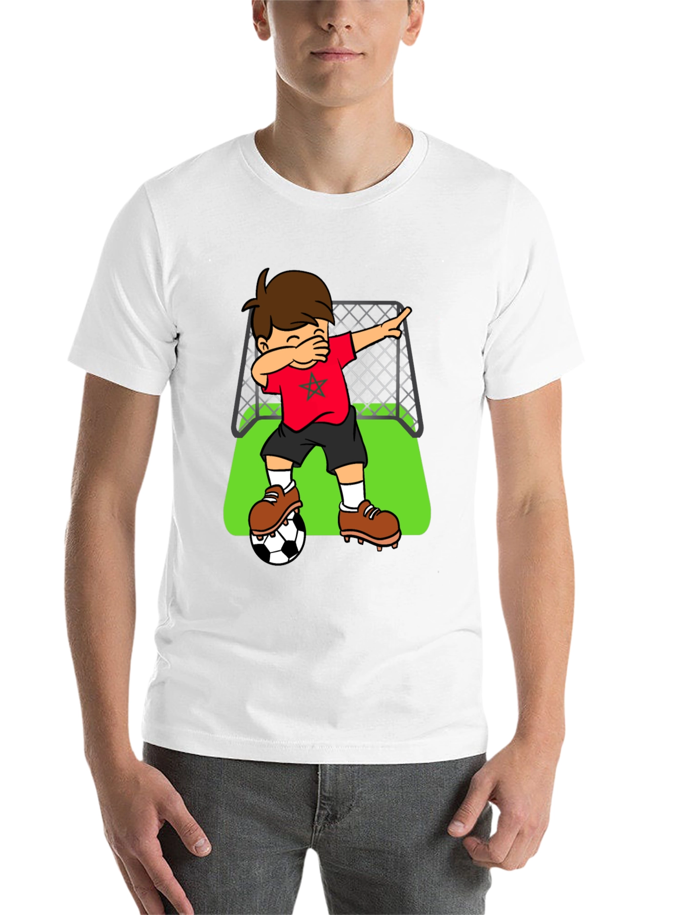 Black Morocco Soccer Dabbing Boy T-Shirt view 14