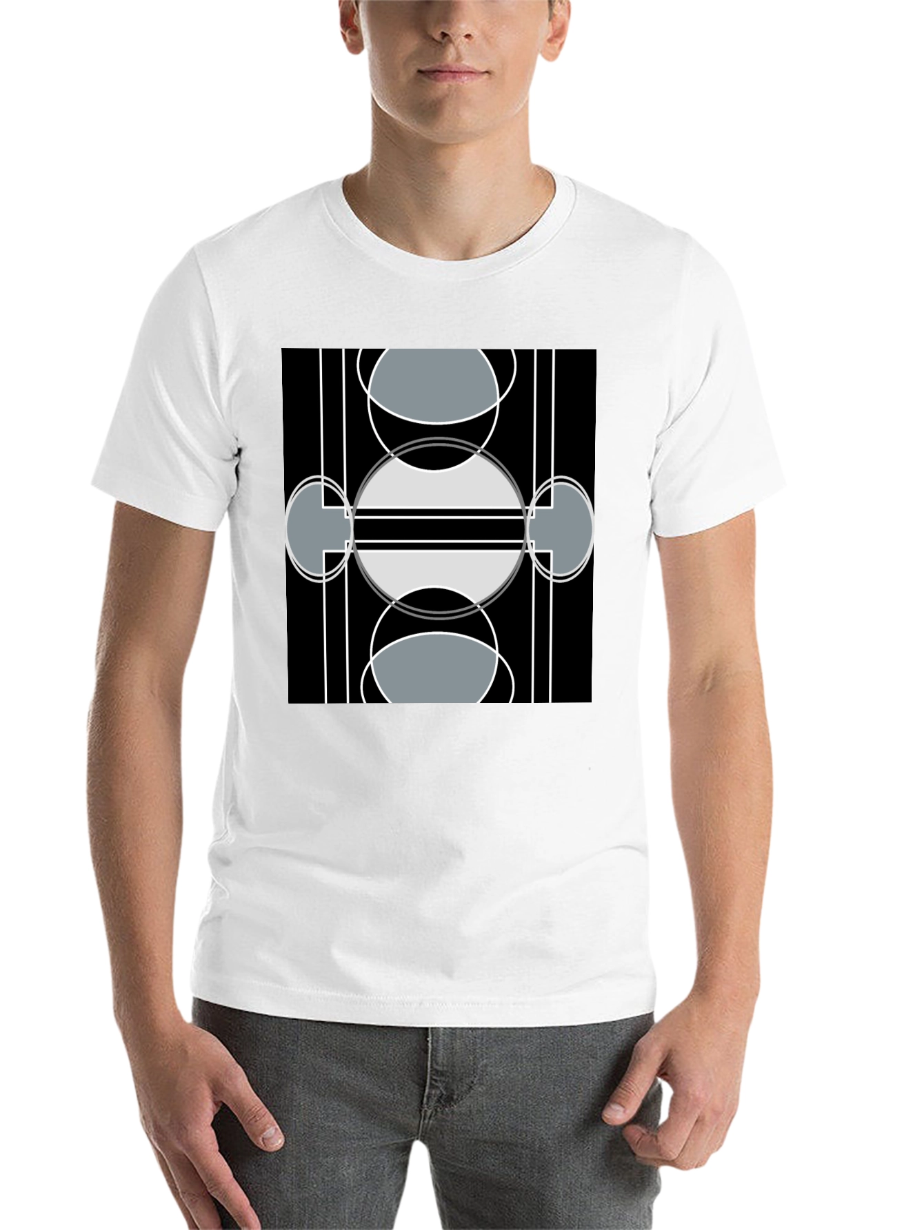 Black Modern Geometric Design Black T-Shirt view 14