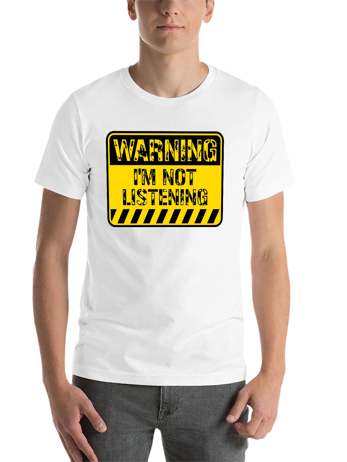 Black Warning: I'm Not Listening! Novelty T-Shirt view 14