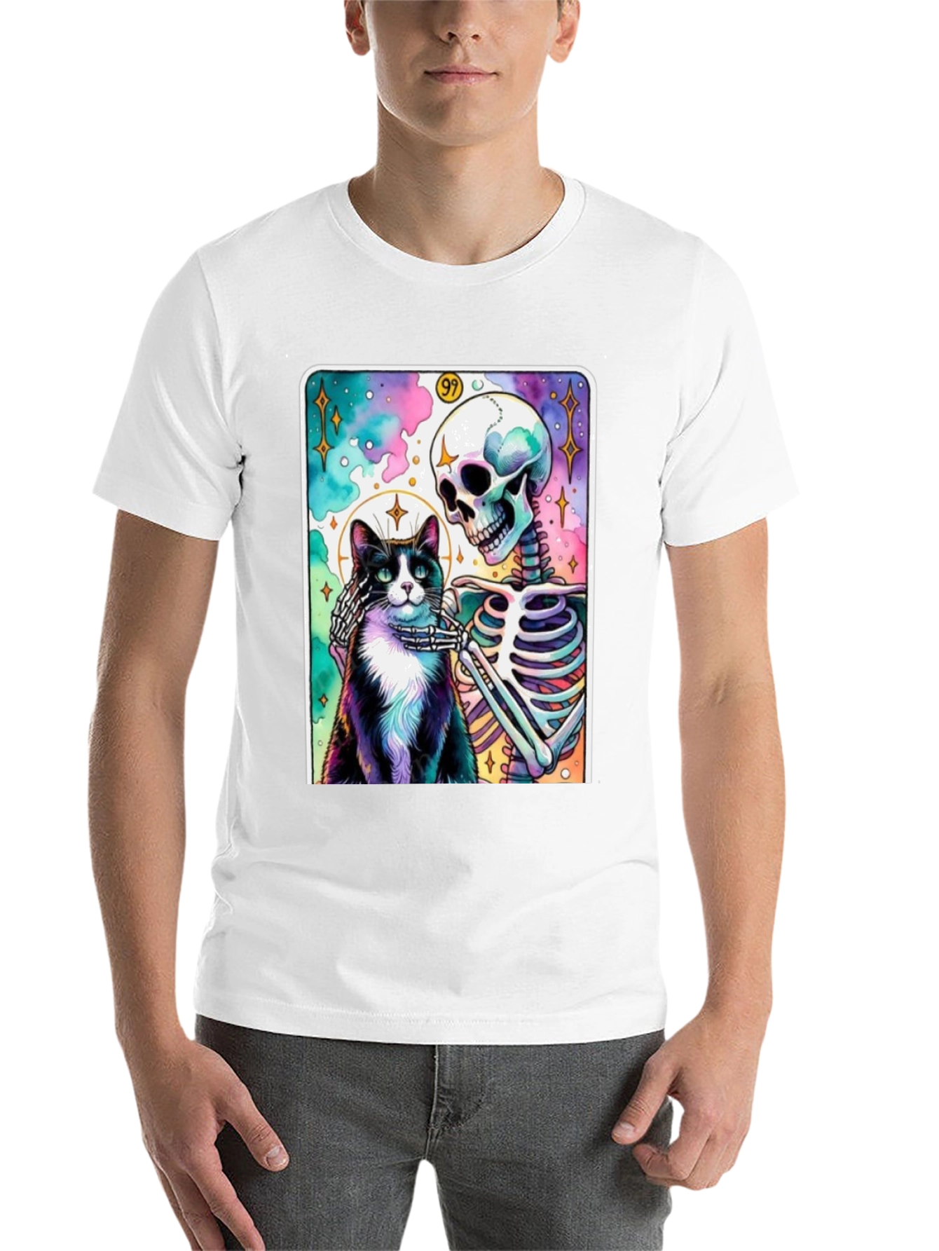 Black Cat & Skeleton Graphic Tee - Unique Design view 14
