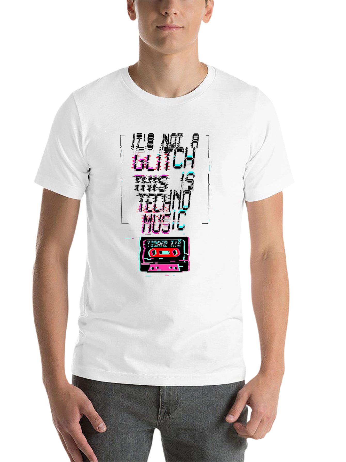 Black Retro Techno Music Glitch T-Shirt view 14
