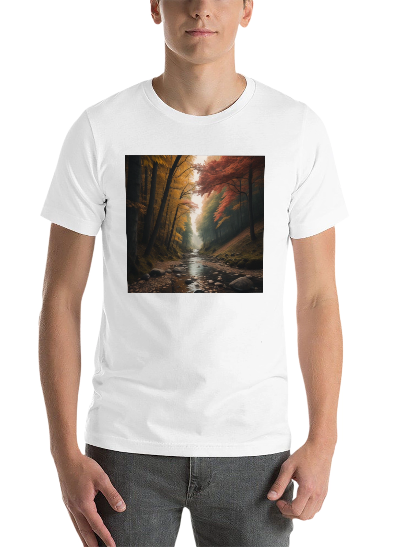 Black Autumn Forest River Graphic Tee view 14