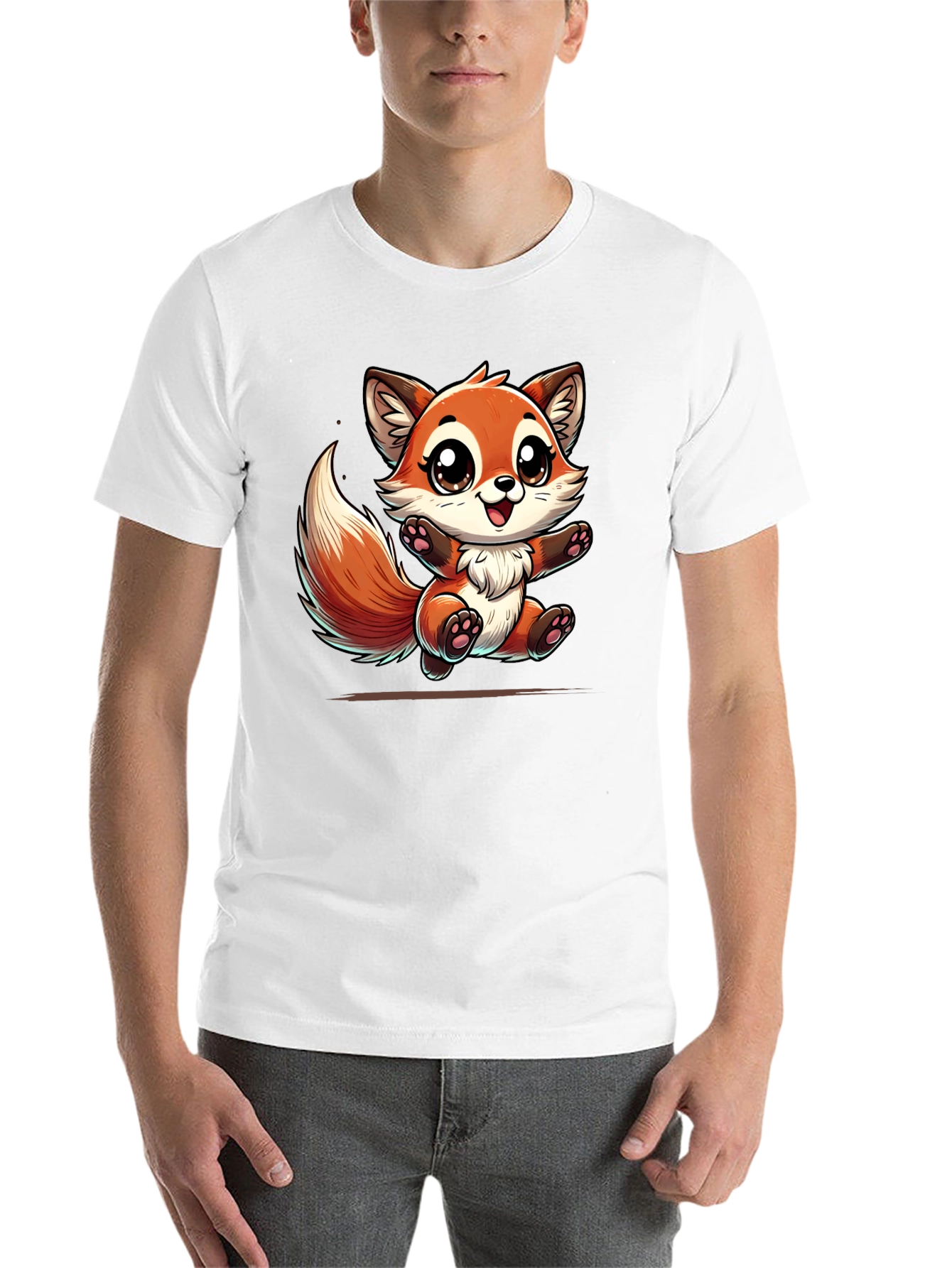 Black Cute Fox Graphic Tee - Black Cotton T-Shirt view 14
