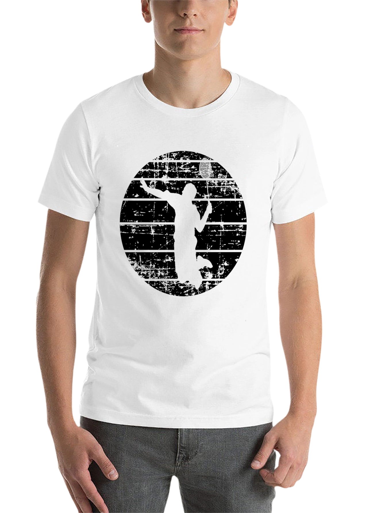 Black Men's Black Badminton Graphic T-Shirt view 14