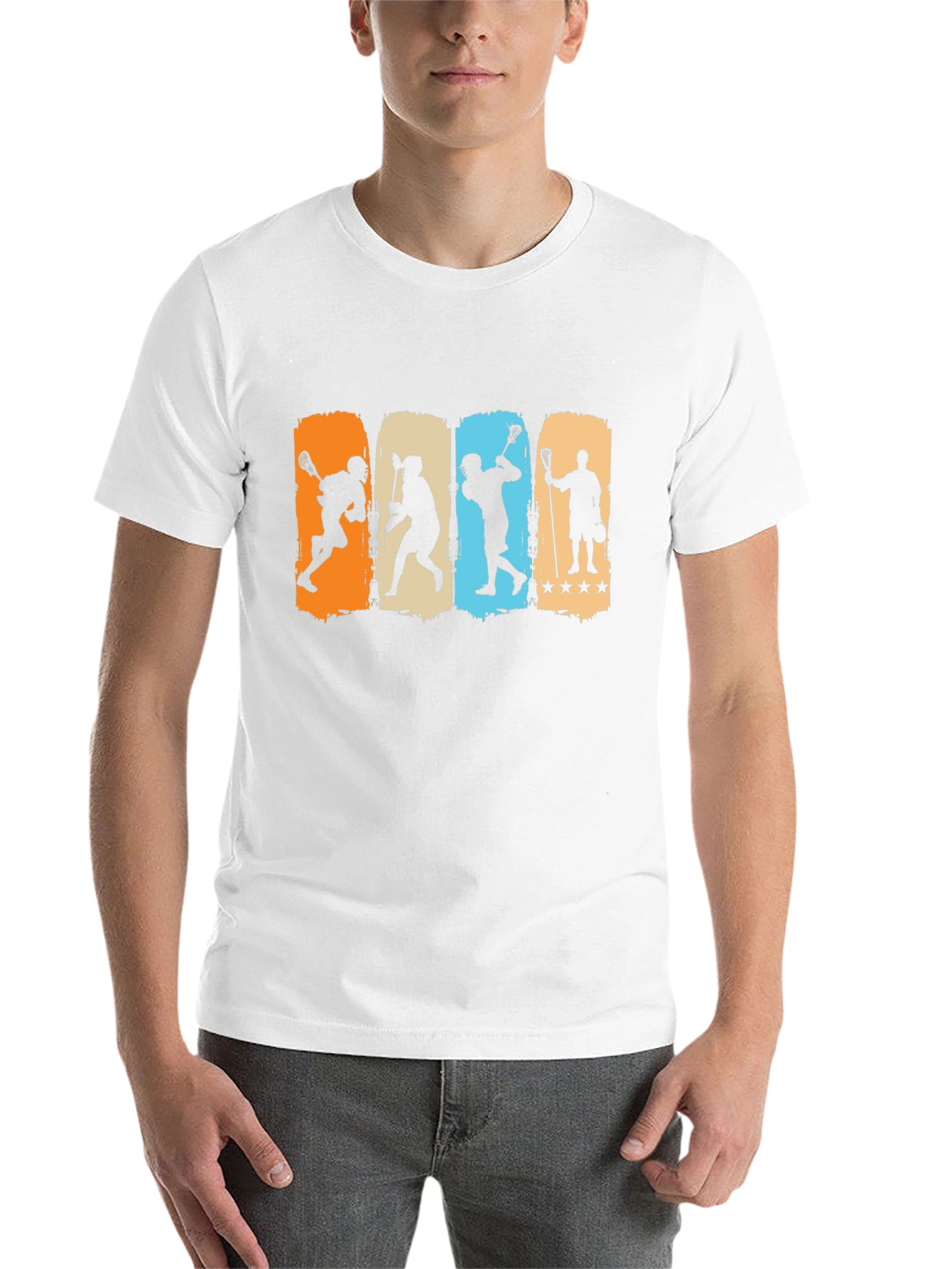 Black Lacrosse Player Silhouette Graphic T-Shirt view 14
