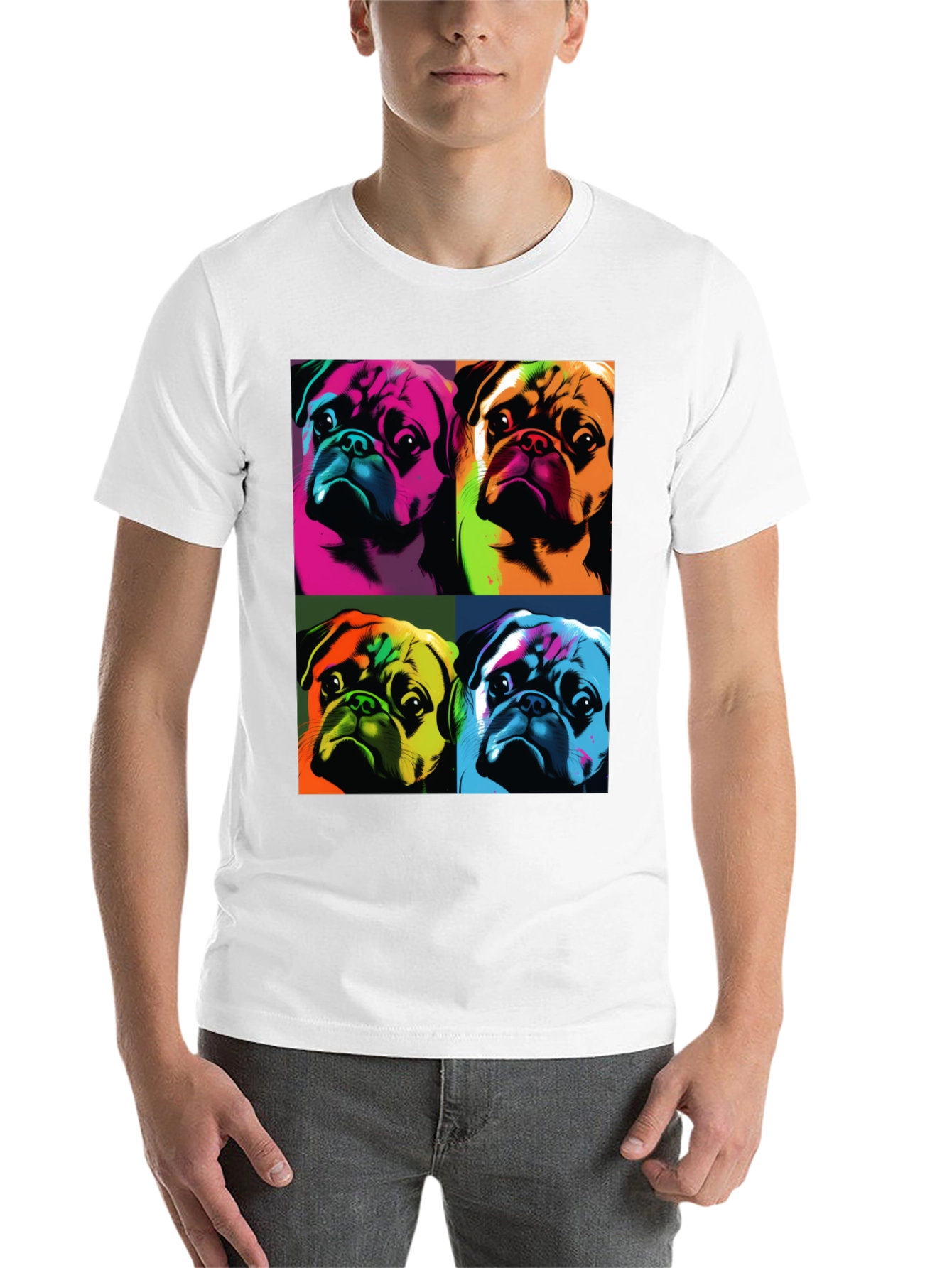 Black Pop Art Pug T-Shirt: Colorful Canine Graphic Tee view 14