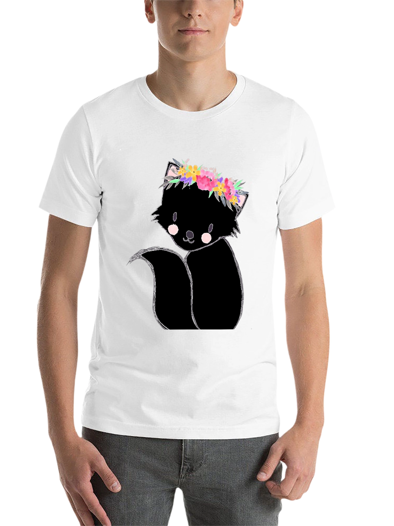 Black Floral Skunk Graphic Tee - Unisex Black T-Shirt view 14