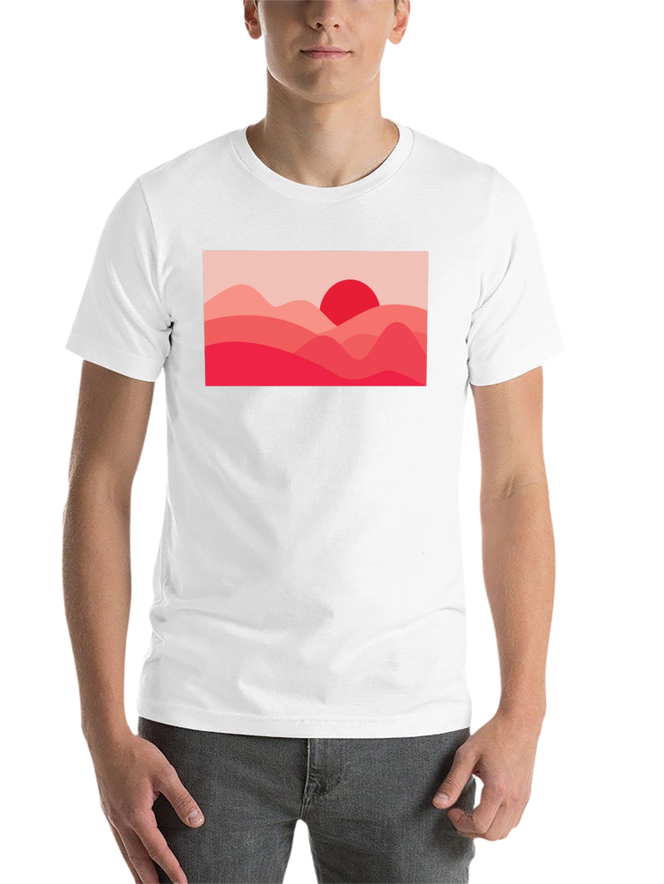 Black Red Landscape Graphic Tee - Modern Art T-Shirt view 14