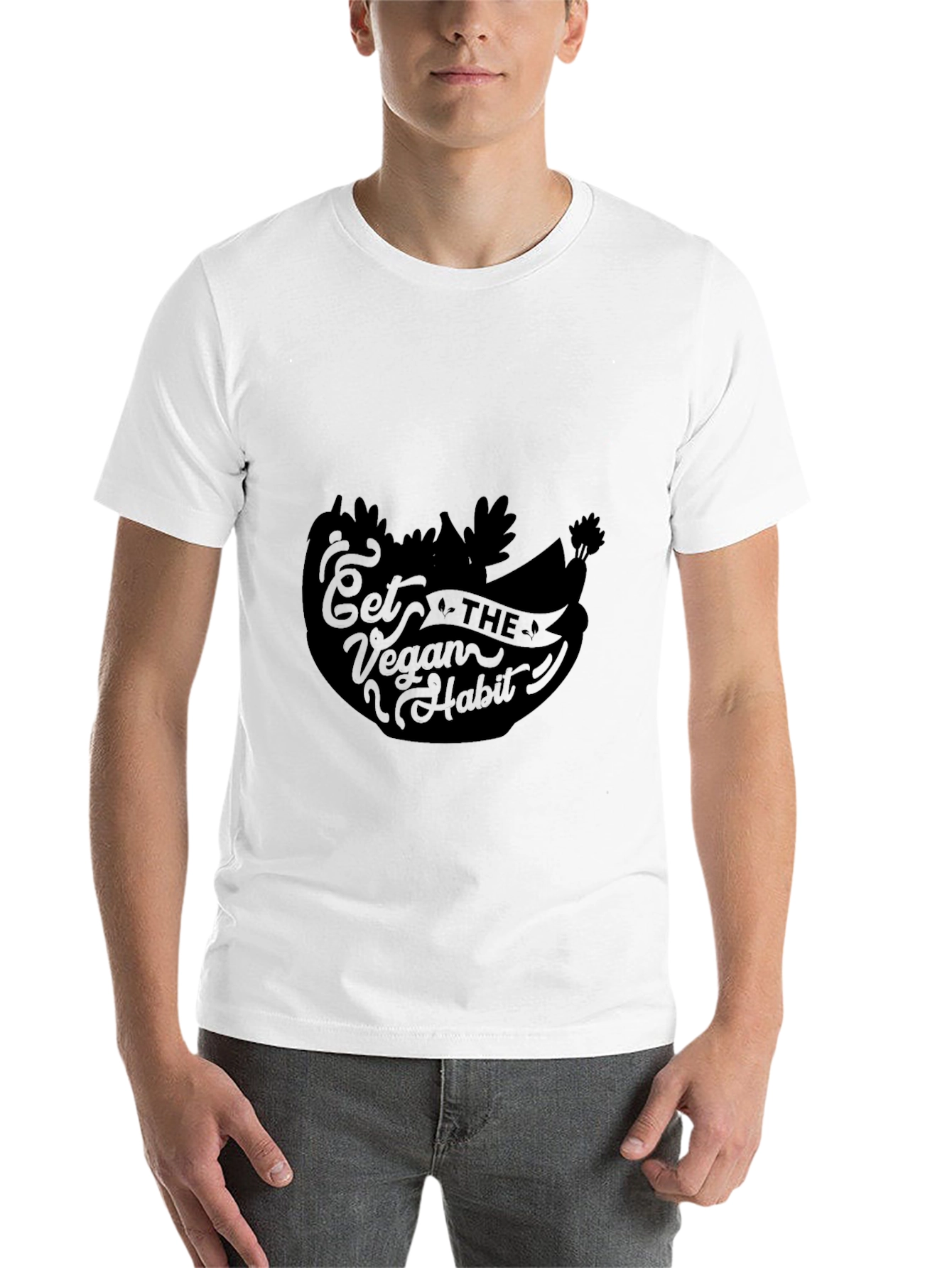 Black Eat The Vegan Habit T-Shirt - Black Vegan Graphic Tee view 14