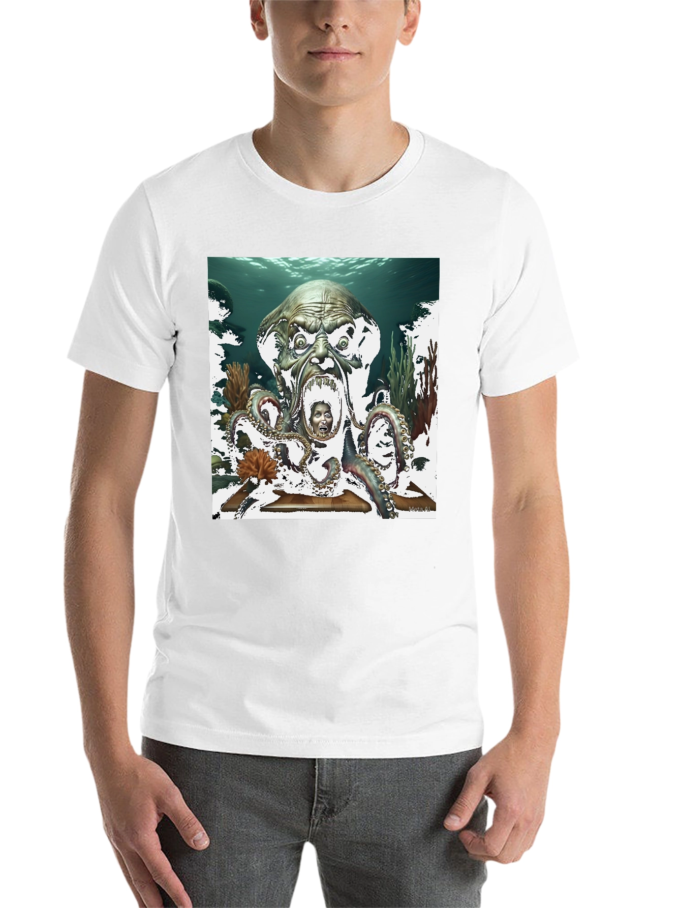 Black Octopus Monster Graphic Black T-Shirt view 14