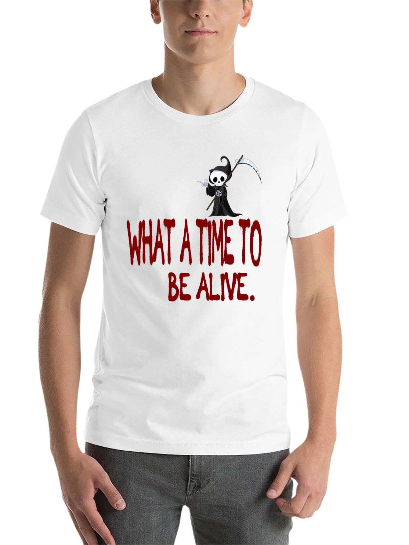 Black Grim Reaper Graphic T-Shirt - "What A Time To Be Alive" view 14