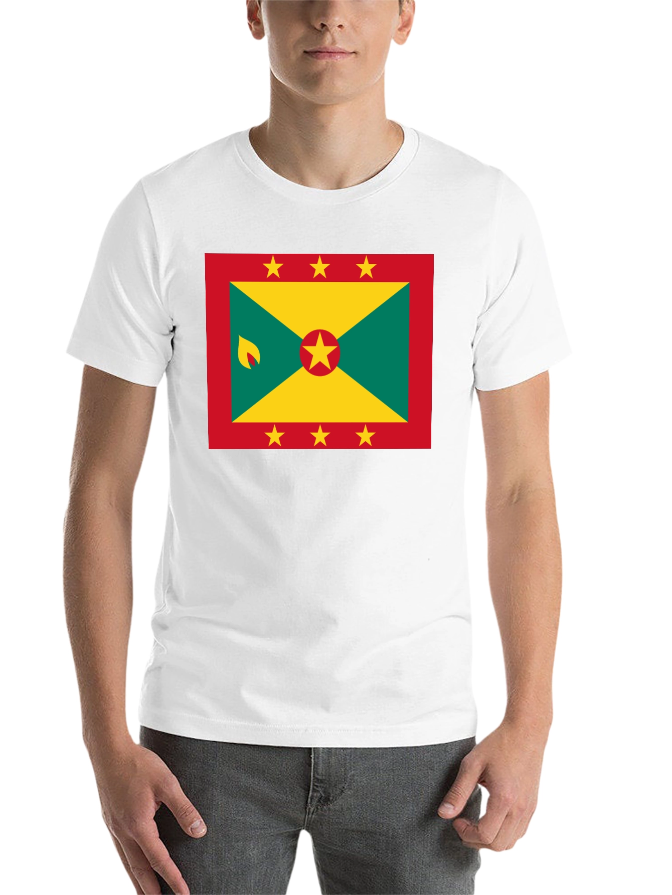 Black Grenada Flag T-Shirt - Black Crew Neck view 14