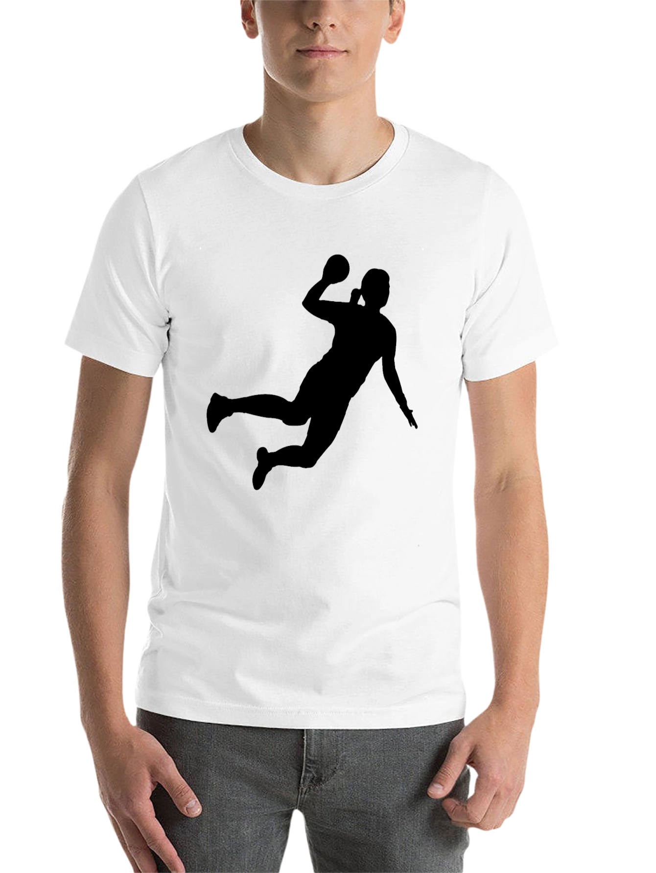 Black Handball Player Silhouette Graphic Tee view 14