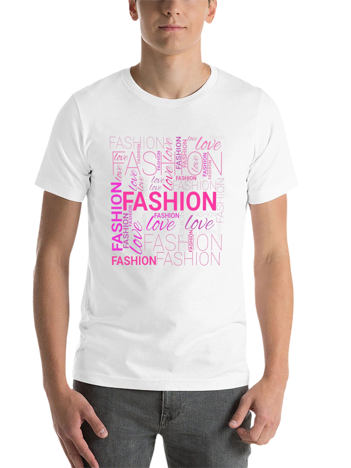 Fashion & Love Pink Word Art Print Black T-Shirt - 14