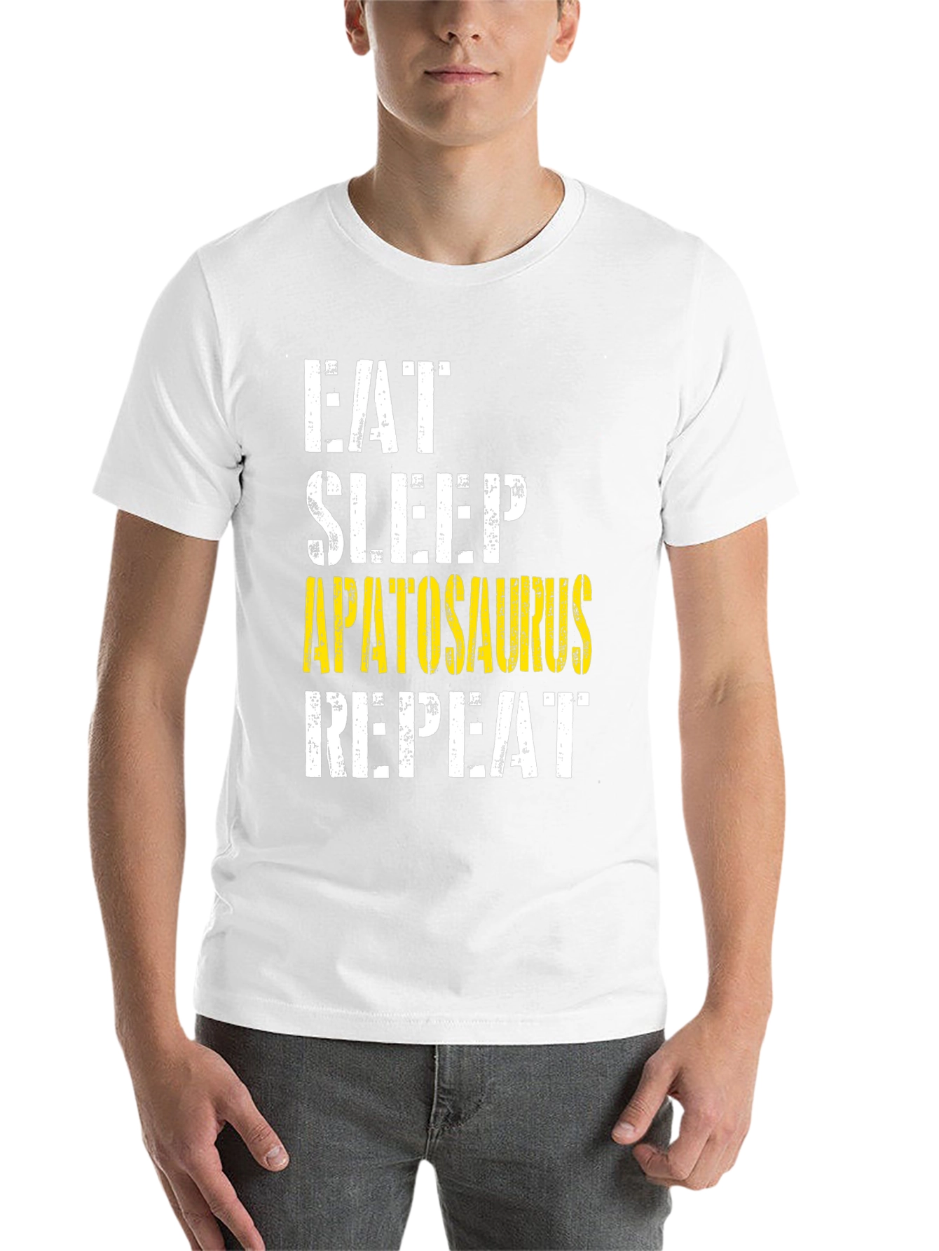 Black Eat Sleep Apatosaurus Repeat Graphic Tee view 14