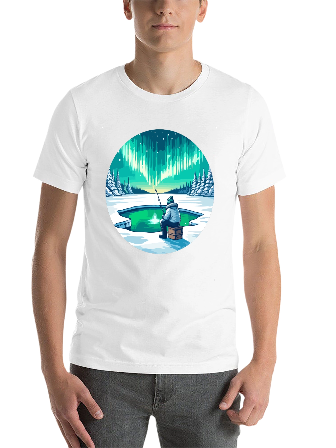 Aurora Borealis Ice Fishing Graphic Tee - 14