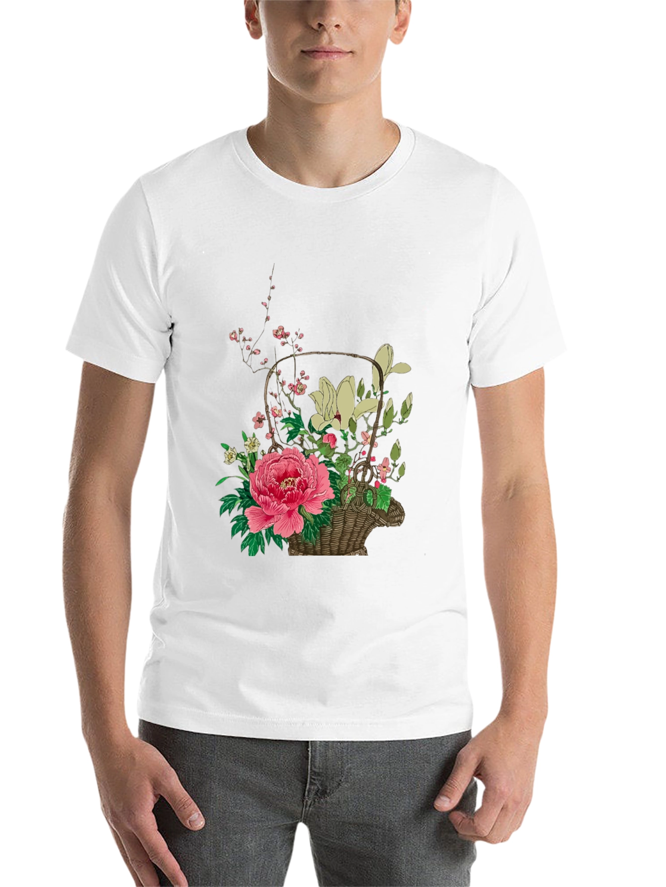 Black Floral Basket Graphic Tee - Stylish & Unique Design view 14